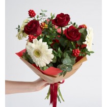 Kraft Bukette Kokina, Kırmızı Gül ve Beyaz Gerbera