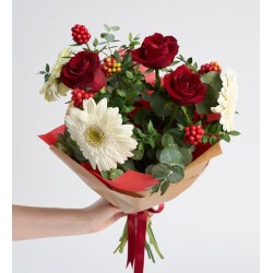 Kraft Bukette Kokina, Kırmızı Gül ve Beyaz Gerbera